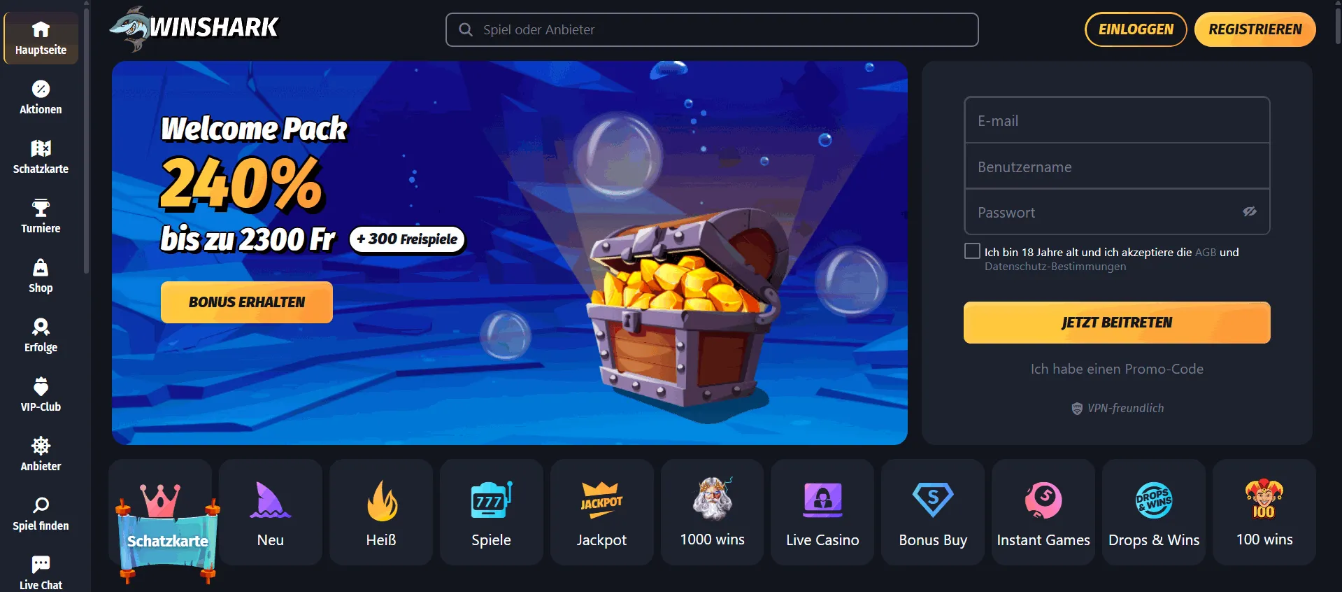 Winshark ausländische Online Casino